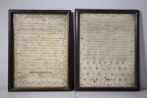 Pair of English Georgian Antique Samplers by Sisters