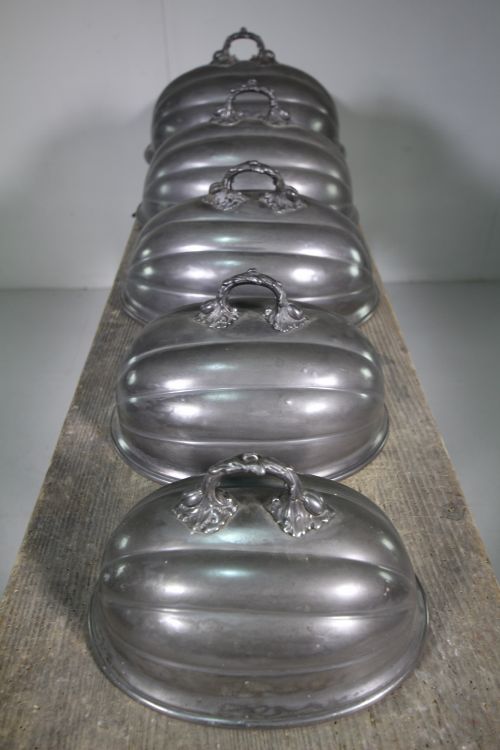 Set of Five 19th Century Pewter Antique Food Covers