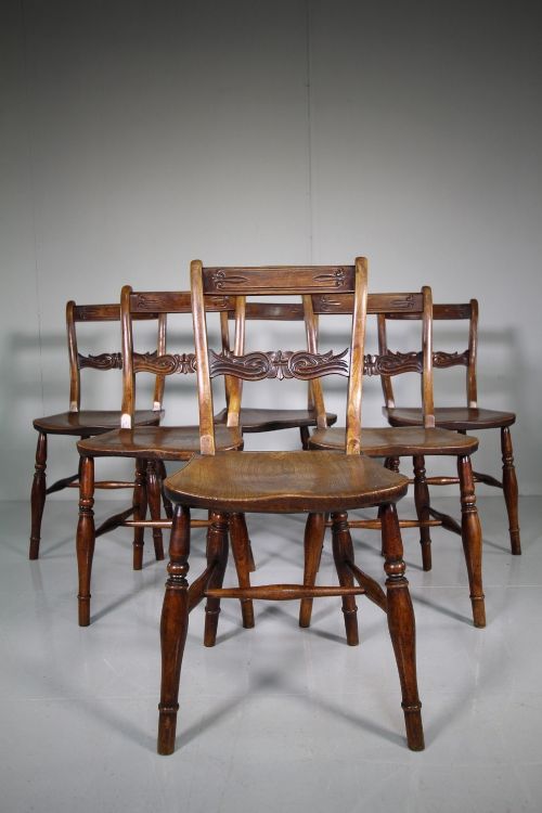 Set of Six William IV Antique Bar Back Dining Chairs
