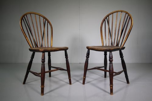 Pair of English Early 19th Century Hoop Back Antique Kitchen Chairs
