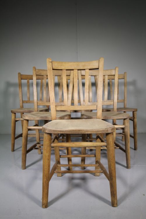 Set of Six Edwardian Antique Chapel Dining Chairs