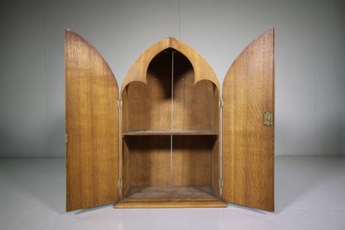 19th Century Antique Gothic Oak Wall Cupboard