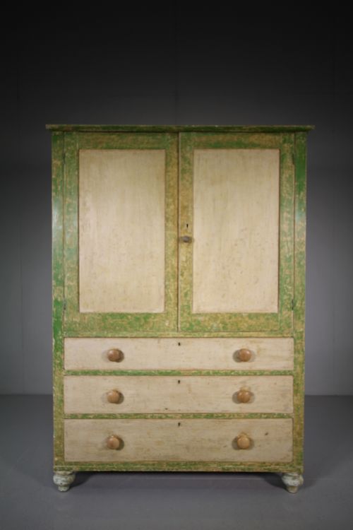 English Original Painted Pine Antique Press Cupboard