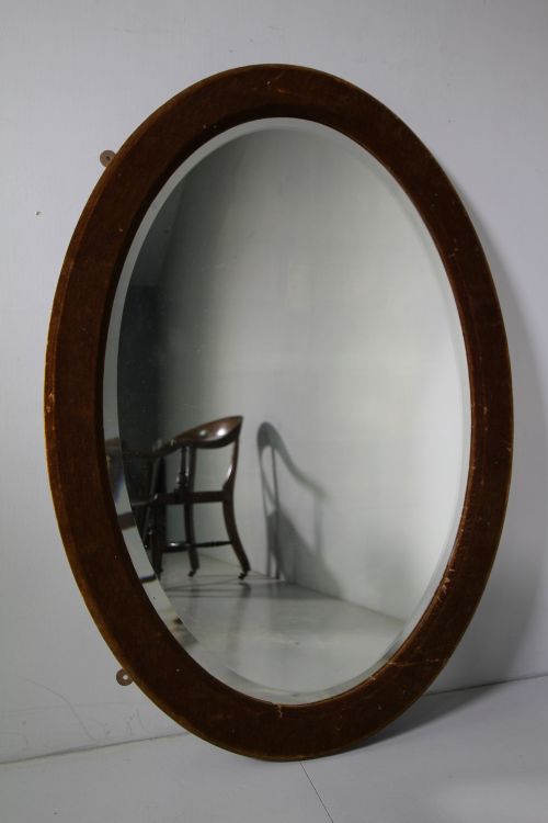19th Century Antique Oval Mirror in Velvet