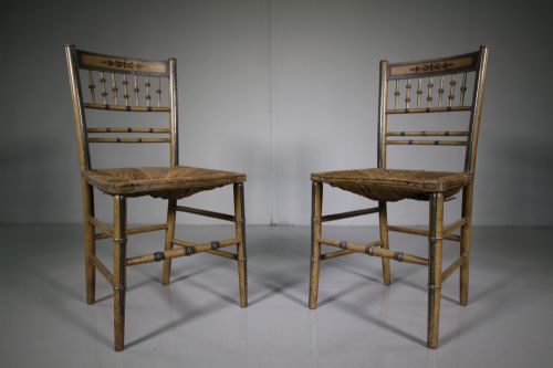 Pair of Regency Antique Painted Pine Chairs
