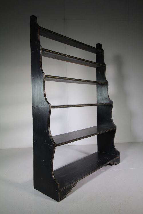 Regency Antique Painted Pine Waterfall Open Bookcase