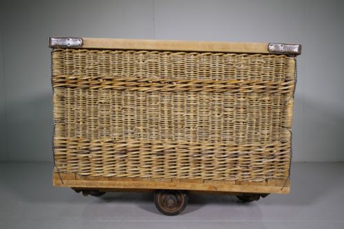 Large 1930'S Woven Willow Trolley Basket