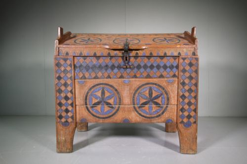 19th Century Antique Oak Ark Coffer in Original Paint
