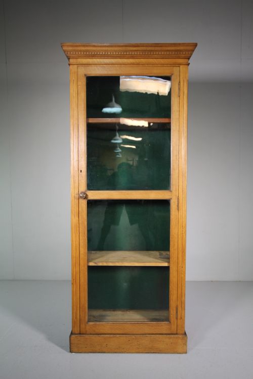 19th Century Tall English Glazed Antique Oak Cupboard