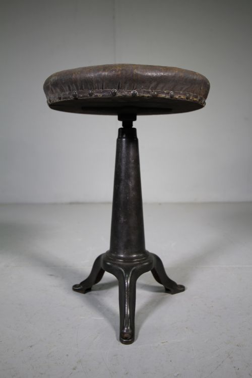 English Edwardian Antique Iron Base Adjustable Stool