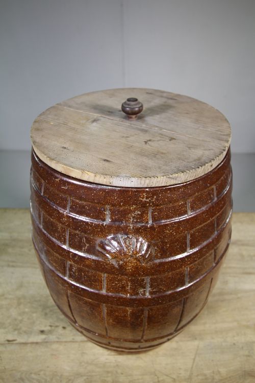 Large English Antique Earthenware Pickling Barrel