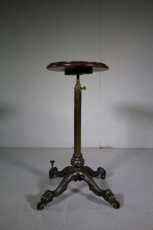 Antique Polished Iron & Mahogany Adjustable Table