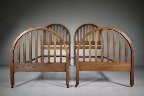 Pair of Edwardian Antique Oak Heals Single Beds