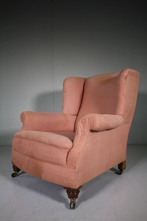 Large Comfortable English Antique Upholstered Armchair