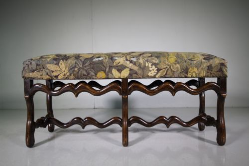 19th French Antique Walnut & Tapestry Long Stool