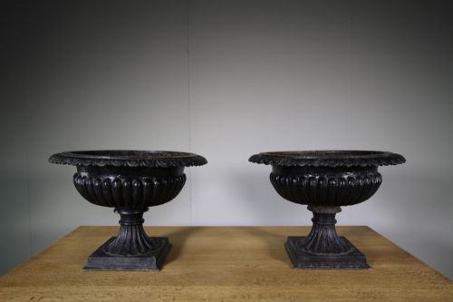 Pair of English 19th Century Cast Iron Antique Garden Urns