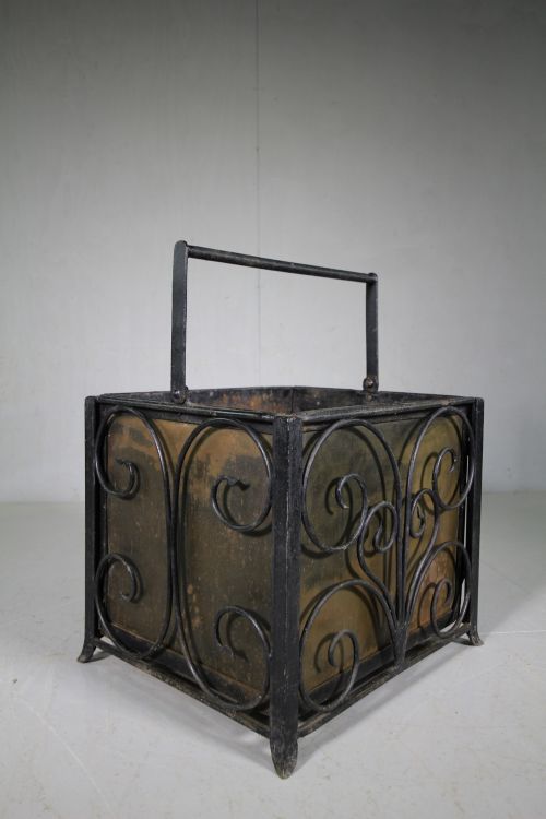 Edwardian English Antique Wrought Iron Log Basket