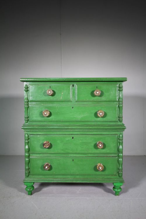 English Original Painted Pine Antique Box on Chest