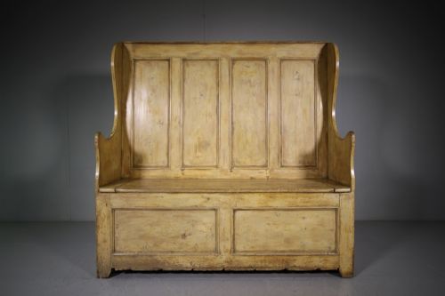 Welsh Antique Painted Pine Settle from Pembrokeshire