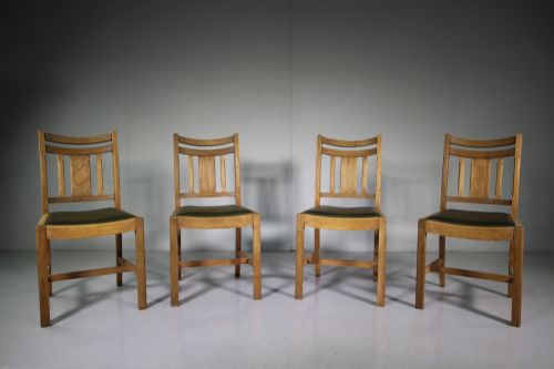 Set of Four 1930'S Heals of London Oak Dining Chairs