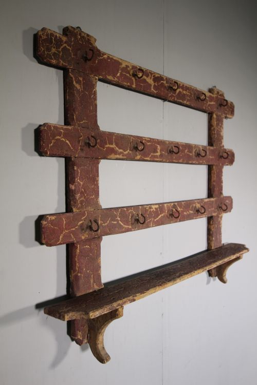 19th Century Original Painted Pine Antique Wall Rack