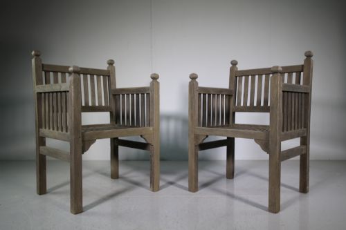 Fabulous Pair of Heals 1920'S Teak Garden Armchairs