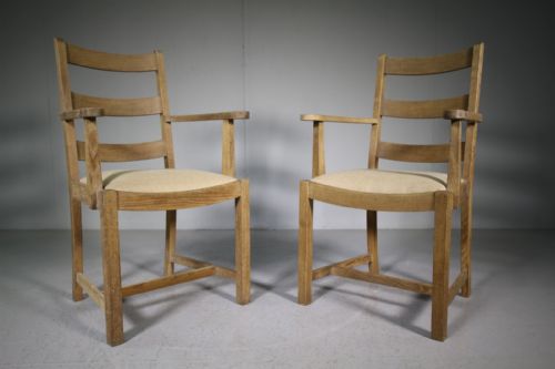 Pair of Heals Antique Oak Carver Dining Chairs - Labelled