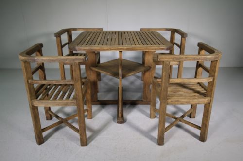 1930'S Heals Teak Garden Dining Table & Four Chairs