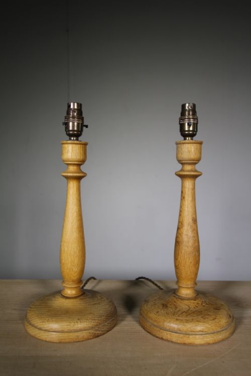 Pair of 1930'S Heals Oak Table Lamps for Oxford College