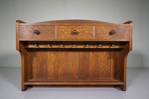 Rare Heals of London 1920'S Oak Wall Shelf