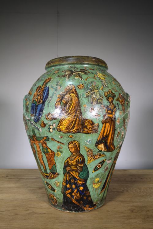 Large Early 19th Century Antique Decalomania Vase