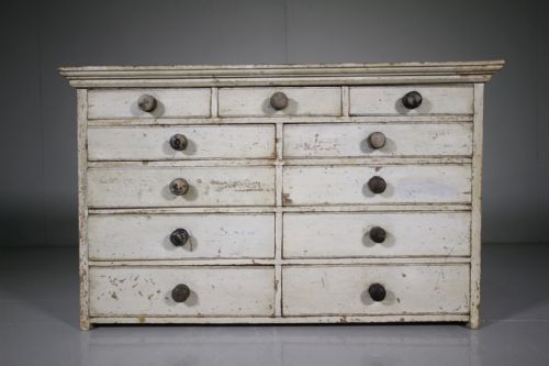 19th Century Original Painted Pine Bank of Drawers