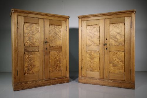 Pair of English 19th Century Antique Pine Cupboards
