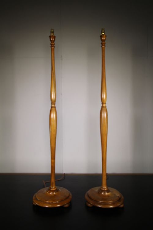 Pair Edwardian Antique Walnut Standard Lamps - Re-wired

