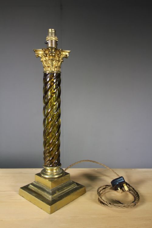 Large 19th Century Antique Amber Glass Table Lamp