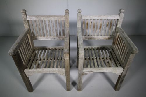 Pair of Heals Antique Teak Garden Armchairs