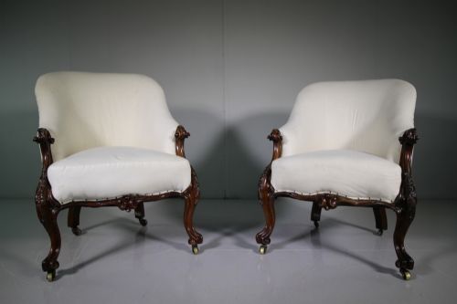 Pair of English 19th Century Antique Rosewod Armchairs