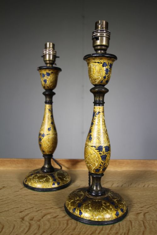 Pair of Edwardian Antique Kashmiri Table Lamps- Rewired