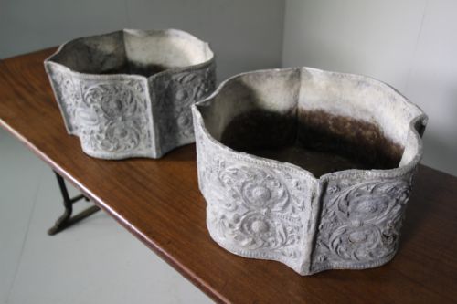 Pair of English Decorative Edwardian Antique Lead Garden Planters