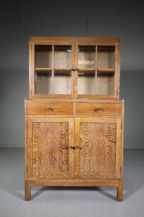Heals of London Antique Oak Bookcase on Cupboard