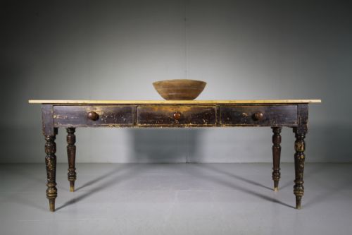 English 19th Century Antique Painted Pine Serving Table

