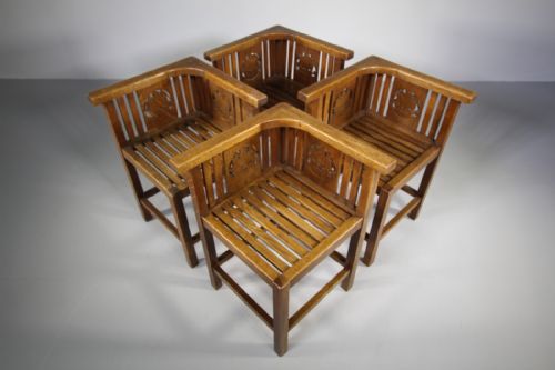 Set of Four Edwardian Antique Oak Chairs by Lethbridges

