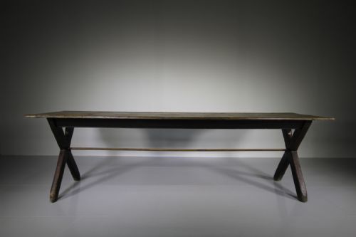 Large English 18th Century X Frame Tavern Table