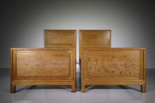 Pair of Antique Oak Single Beds by Heals of London