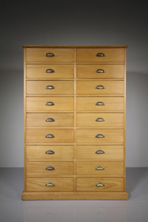 Tall 19th Century Antique Pine Bank of Drawers