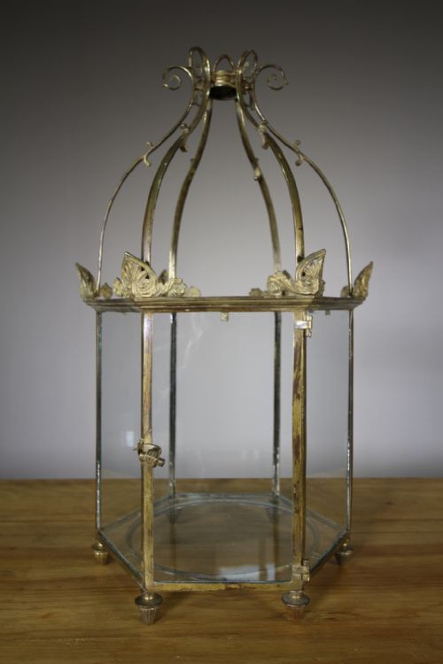 Large 19th Century Antique Brass Hexagonal Lantern
