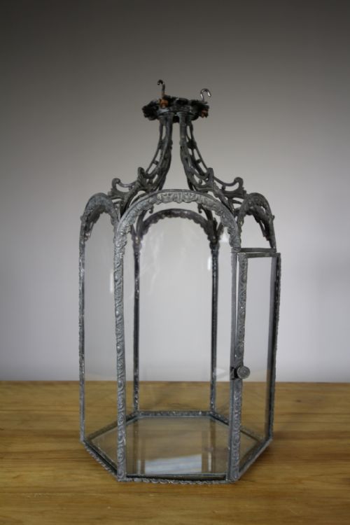 19th Century Antique Un-polished Brass Fretwork Lantern