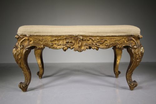 19th Century Long Italian Antique Gilt Carved Stool
