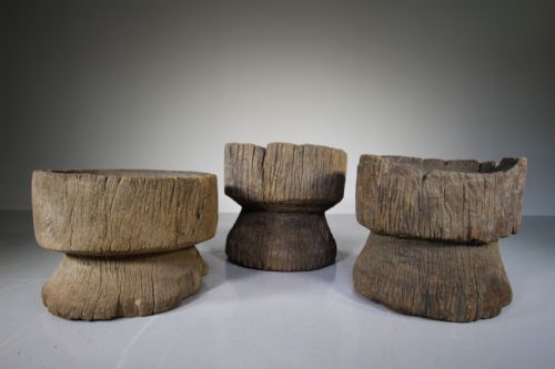 Three Large 19th Century Antique Weathered Mortars