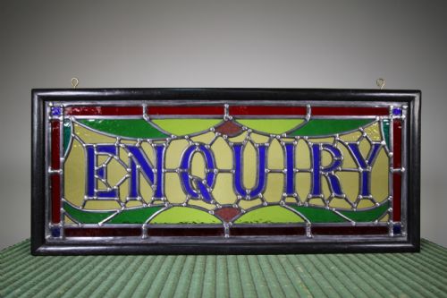 Edwardian Antique Leaded Glass Enquiry Sign